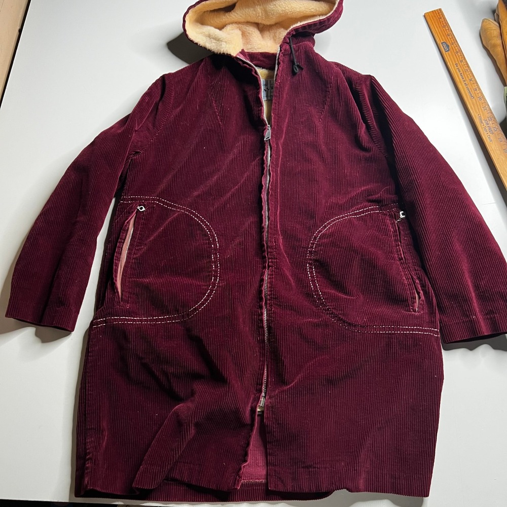 Vintage Davis of Boston Corduroy Sherpa Lined Parka Jacket Burgundy 1970s USA